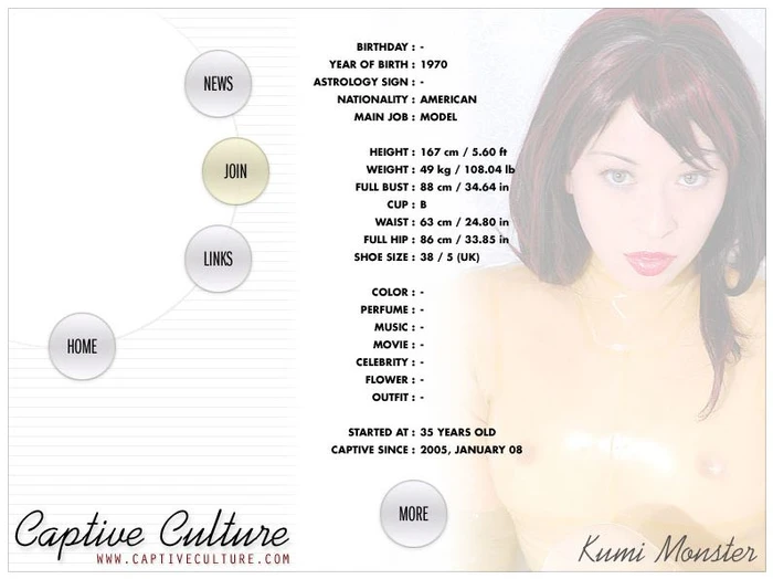 Captive Culture - Biography Page - Model : Kumi Monster