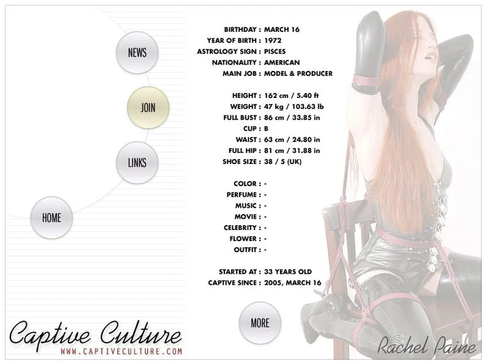 Captive Culture - Biography Page - Model : Rachel Paine